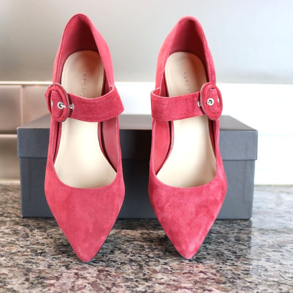Wine Color Suede Heels by Mark Fisher, Carney Pumps.  8.5 M.  3" Block Heels